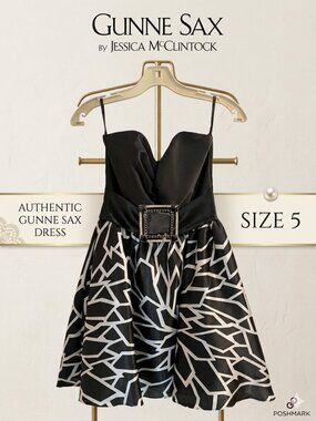 Jessica McClintock for Gunne Sax Satin & Geometric Print Party Dress